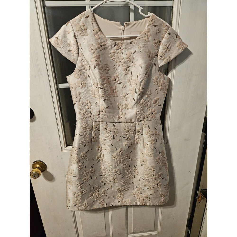 Gal Meets Glam Pale Pink Floral Brocade Fit & Flare Cocktail Dress 8 Cap Sleeve
